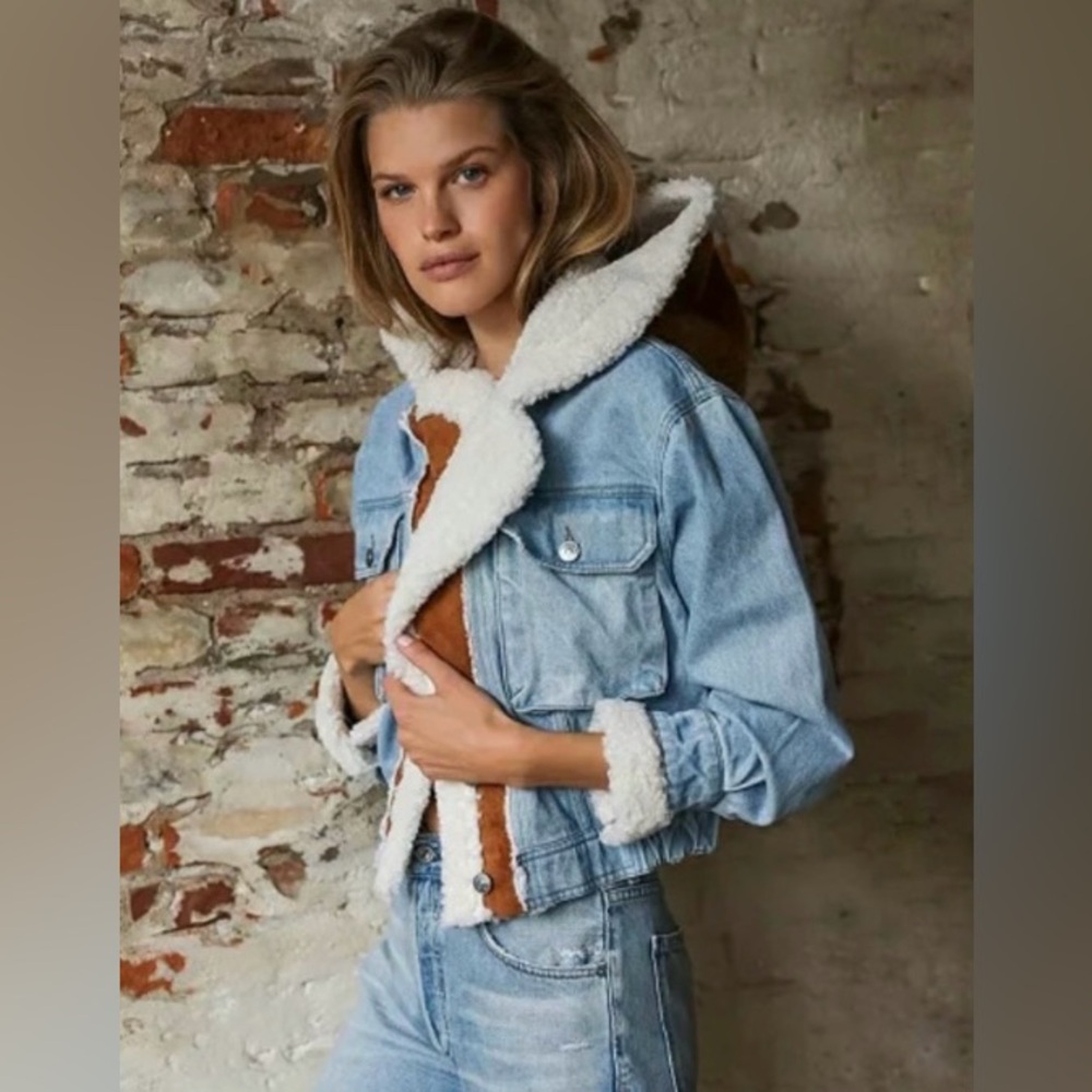 AMAZING!!! FREE PEOPLE PERRY Denim Sherpa Jacket SZ SMALL S